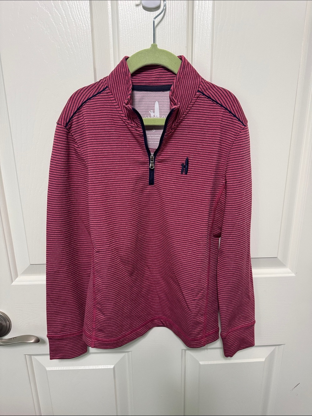 johnnie-O Red and Navy Striped Half-Zip Pullover